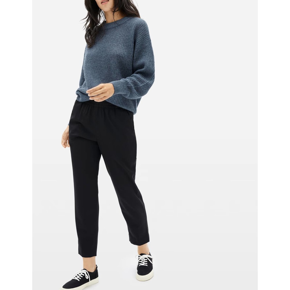 Women 2 Everlane 100% Wool Black Elastic Waist Italian GoWeave Easy Pant Trouser